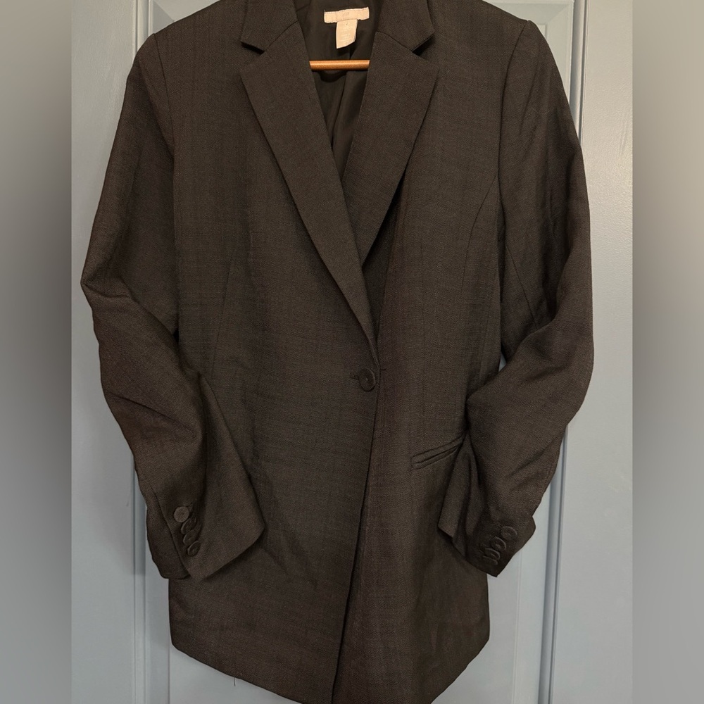H&M Tailored Brown Blazer Single Button Workwear Minimalist Size 10 - Picture 3 of 7